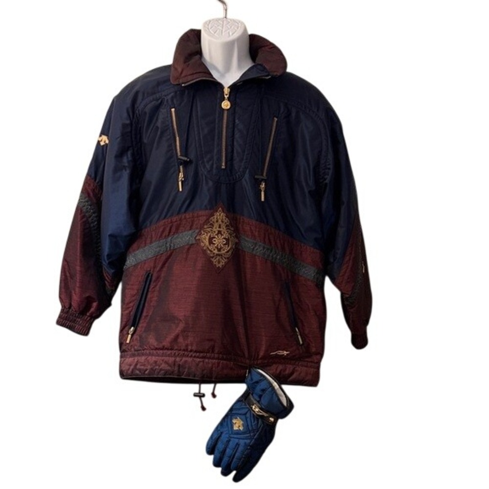 Descente Womens Ski‎ Jacket Anorak Navy Burgundy Gold Embroidery Size 8